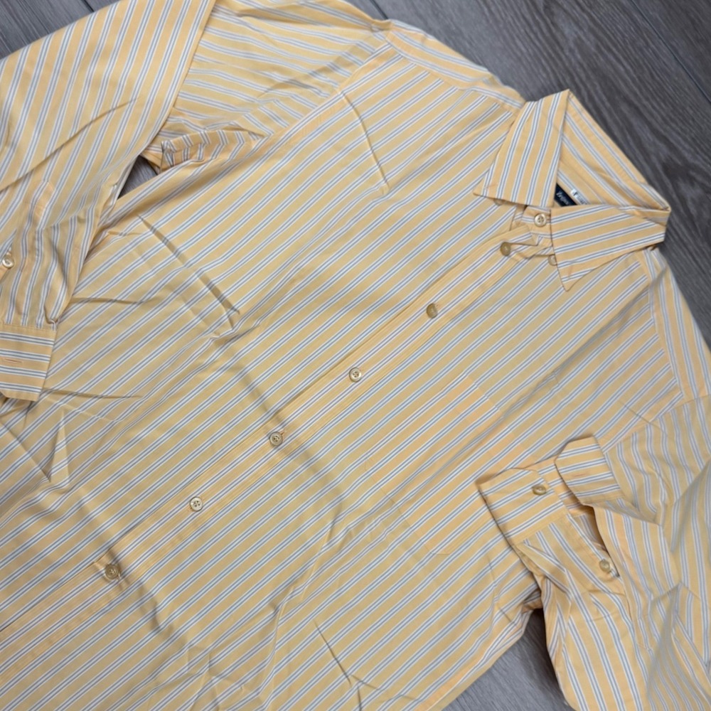 Zegna Sport Mens Button Up Shirt Striped Long Sleeve Yellow L